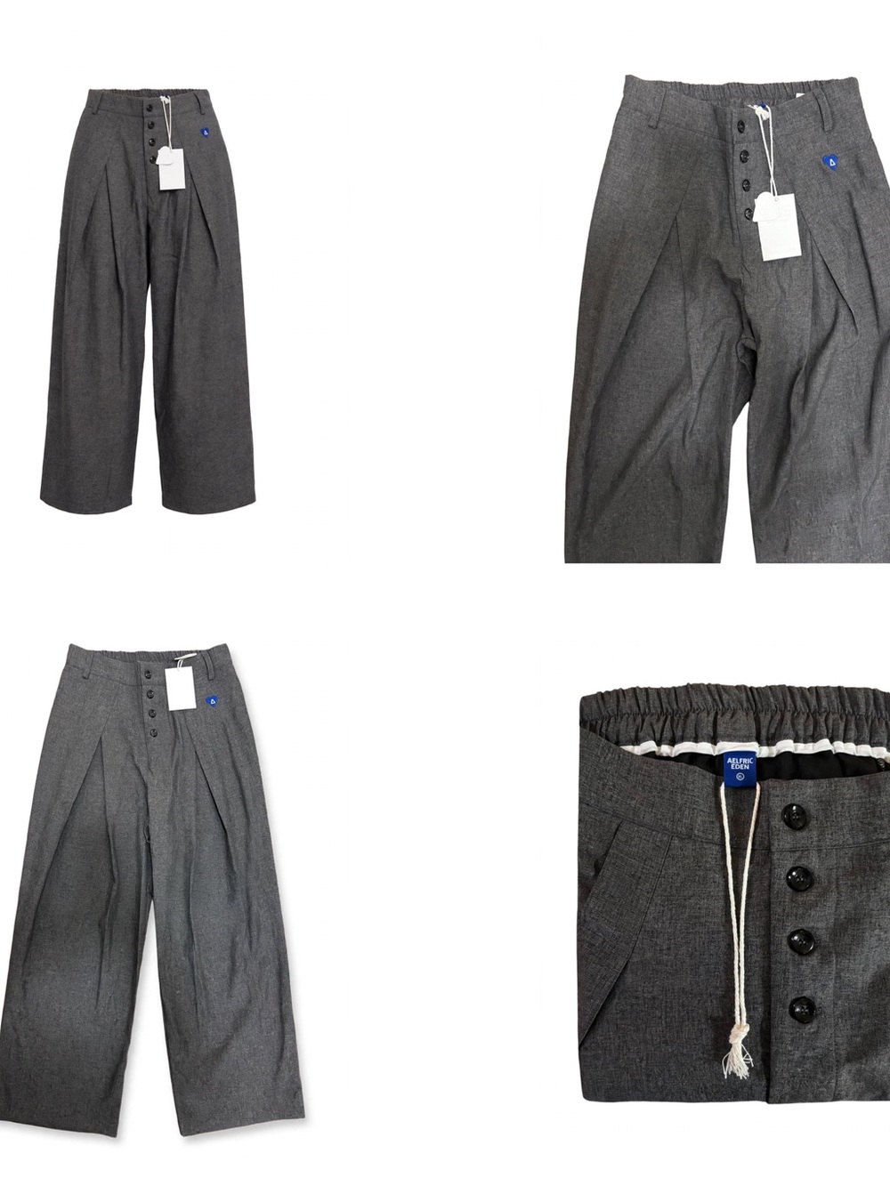 Aelfric Eden Wide-Leg Pleated Pants in Charcoal Gray